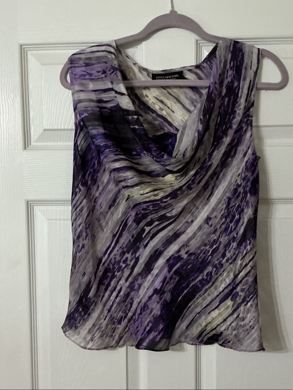 Jones New York Purple and Gray Abstract Cowl Neck Sleeveless Top